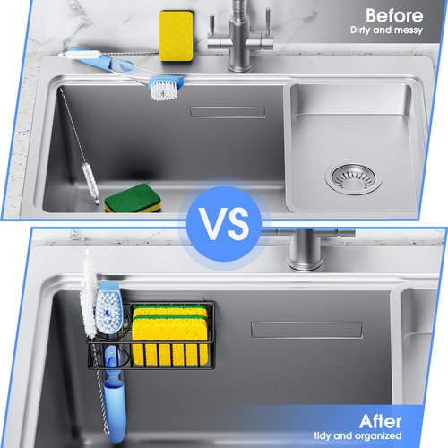 DYFVPOU Kitchen Sink Organizer, Strong Adhesive Mount Detachable Sponge Holder for Kitchen & Bathroom Sink with Extra Suction Cups, Holds Sponges, Dish Brushes, Scrubbing Pads