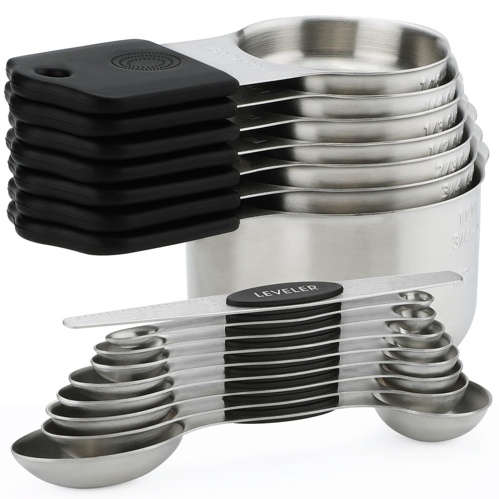 Magnetic Measuring Cups and Spoons Set of 16 Includes 7pcs Stainless Stee Stackable Nesting Magnetic Measuring Cup 9pcs Magnetic Measuring Spoon for Dry and Liquid Ingredients
