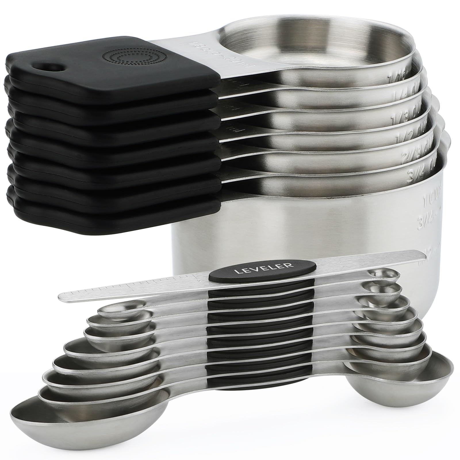 Magnetic Measuring Cups and Spoons Set of 16 Includes 7pcs Stainless Stee Stackable Nesting Magnetic Measuring Cup 9pcs Magnetic Measuring Spoon for Dry and Liquid Ingredients