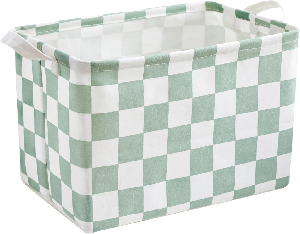 Ohocut Sage Green Checkered Canvas Basket - Decorative Storage for Kids & Pets | Organizing Solution for Home & Classroom