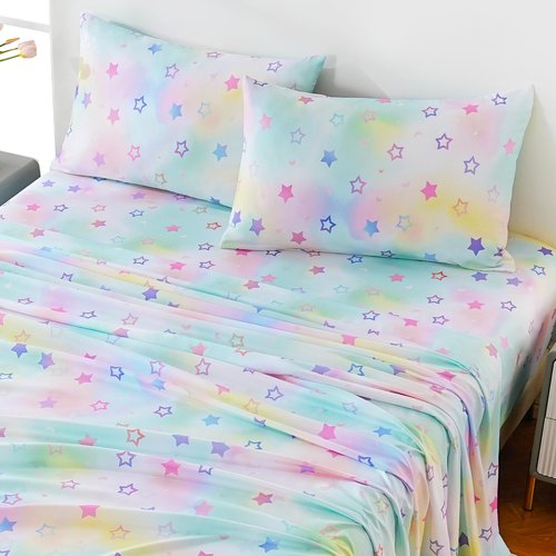 ChicView Queen Sheet Set Kids,4 Pieces Breathable Soft Microfiber Bedsheets for Child Boys Girls, Anti Pilling Deep Pockets Easy Care Bed Sheets, Stars