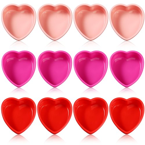 12 Pcs Mother's Day Heart Shaped Cake Pans Pink Red Silicone Mini Heart Cake Mold Nonstick Dessert Pan Chocolate Baking Tray Bakeware for Mother's Day Birthday Cupcake Muffin Tool(Multicolor,4'')