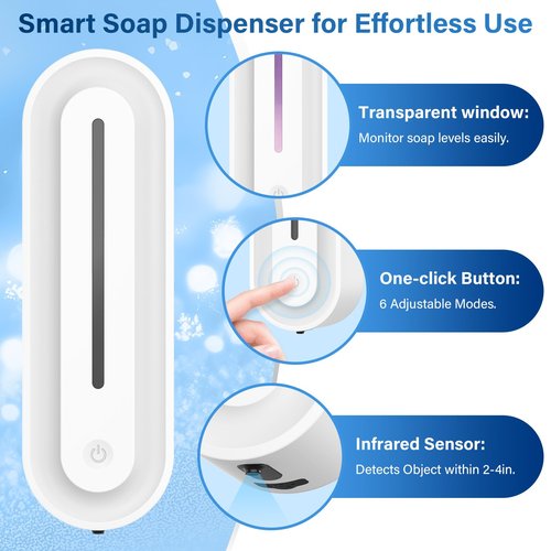 Automatic Soap Dispenser Wall Mount for Bathroom, 14.2oz Rechargeable Touchless Adjustable Auto Smart Foaming Hand Soap Dispenser for Bathroom,Kitchen,Office,Foam