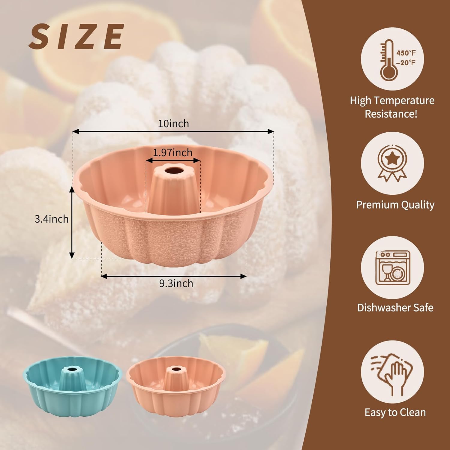 PADELE Silicone Cake Pan Set - Nonstick 10 Inch Molds for Cakes, Brownies & Jello | Pink & Blue