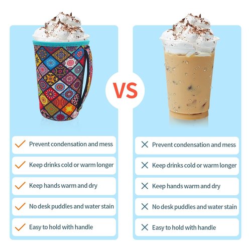 AJLTPA Iced Coffee Sleeve Insulator Sleeves for Cold Drinks Beverages, 3 Pack Reusable Neoprene Cup Sleeve with Handle for 16-32oz Coffee cups(Modern Floral)