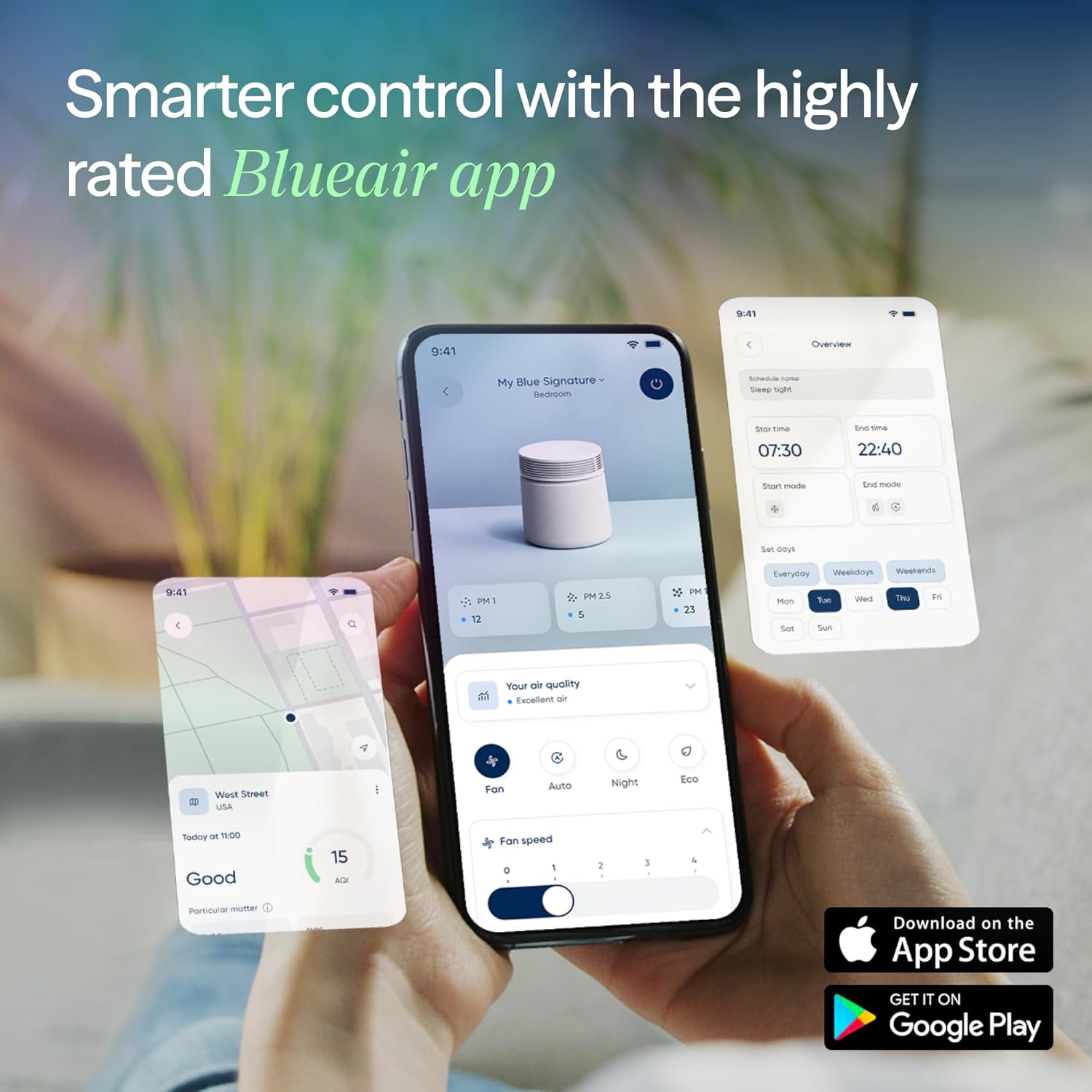 Blueair Blue Signature Air Purifier - HEPASilent Filtration for Large Rooms up to 3,385 Sq Ft | Smart WiFi & Quiet Operation