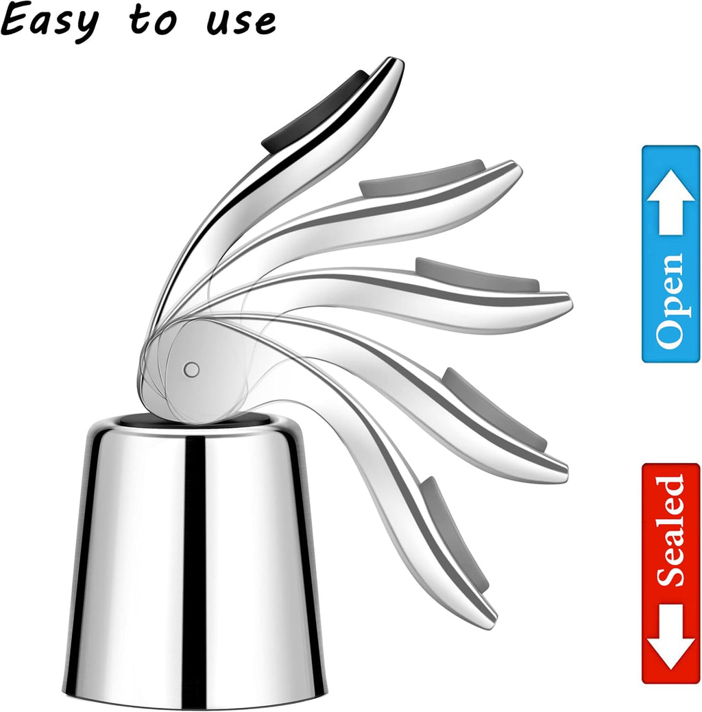 Wine Stopper - Stainless Steel Wine Bottle Stopper with Silicone Seal, Reusable Beverage Preserver, Freshness Keeper, Premium Bottle Sealers, Ideal Wine Saver Accessory Gift Set