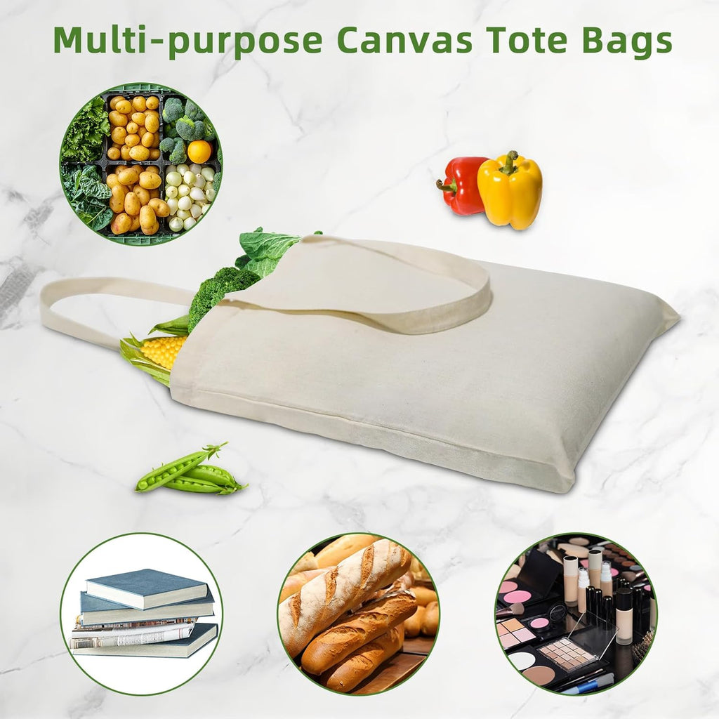 Skiennix Canvas Tote Bags - Reusable Blank Shopping & Grocery Bags | 6, 12, 24, 48 Pack Options