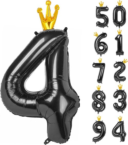 40-Inch Black Number 4 Balloon by [Brand Name] - Elegant Black and Gold Party Decoration