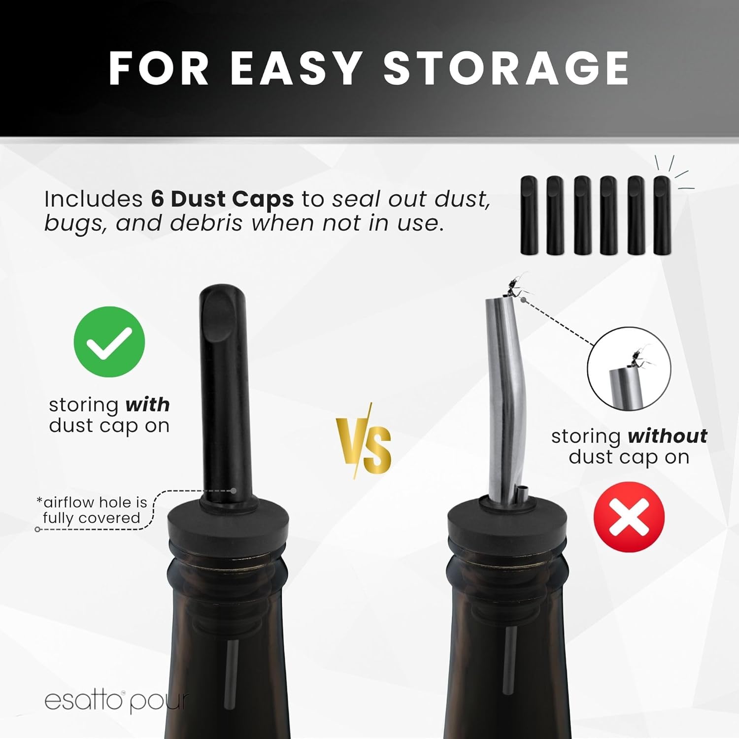 Stainless Steel Liquor Bar Bottle Pourers - Drip-Free Nozzle - Pour Spouts for Alcohol & Bartending - Universal Fit Speed Spout - Rust-Free & Easy Clean - Chrome (6 Pack)