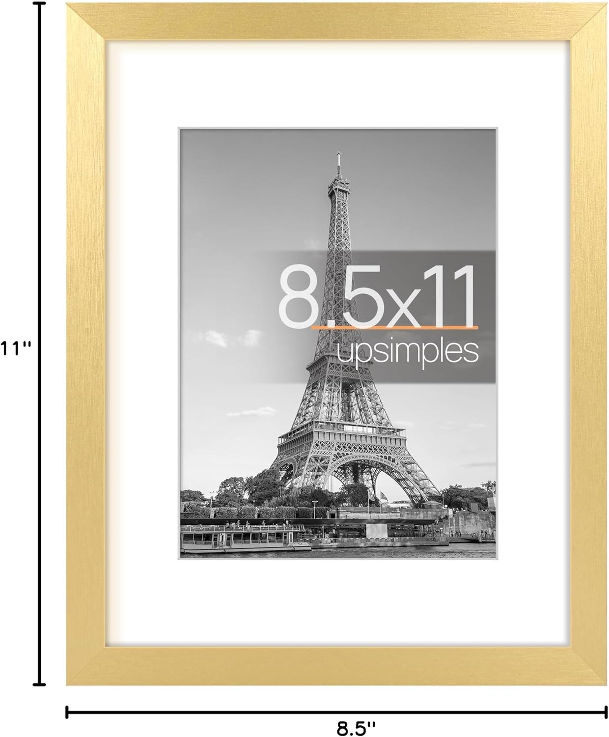 Upsimples 8.5x11 Picture Frame - Versatile Display for 6x8 Photos with Mat or 8.5x11 Without - Gold Finish, 1 Pack