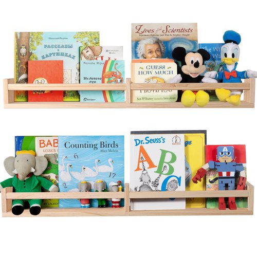 birola Nursery Shelves for Wall 32inches Set of 2，Natural Wood Wall Bookshelves for Kids Room - Floating Nursery Bookshelves (32inches Set of 2)