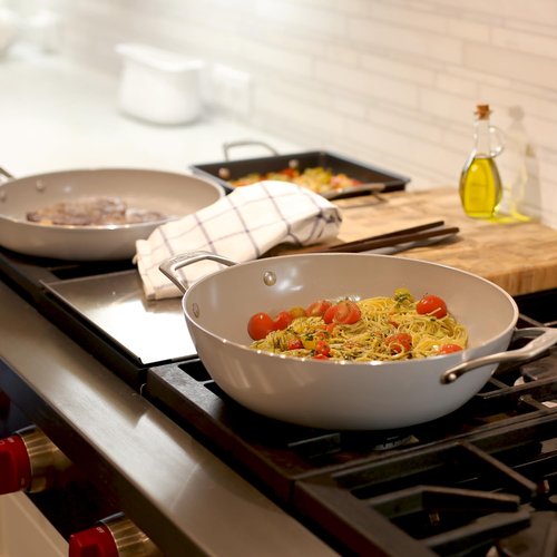 TECHEF - CeraTerra, 5 Qt / 12-in Ceramic Nonstick All Purpose Chef Pan with Cover, (PTFE and PFOA Free Ceramic Exterior & Interior), Oven & Dishwasher Safe, Made in Korea, Grey/Silver (5 Qt Chef Pan)