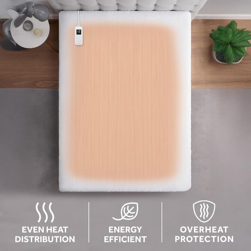 Sunbeam Electric Heated Mattress Pad Twin 75" x 39" 12 Heat Settings 12-Hour Auto Shut-Off Fast Heating Soft Cozy Fabric Deep Pocket Skirt Machine Washable