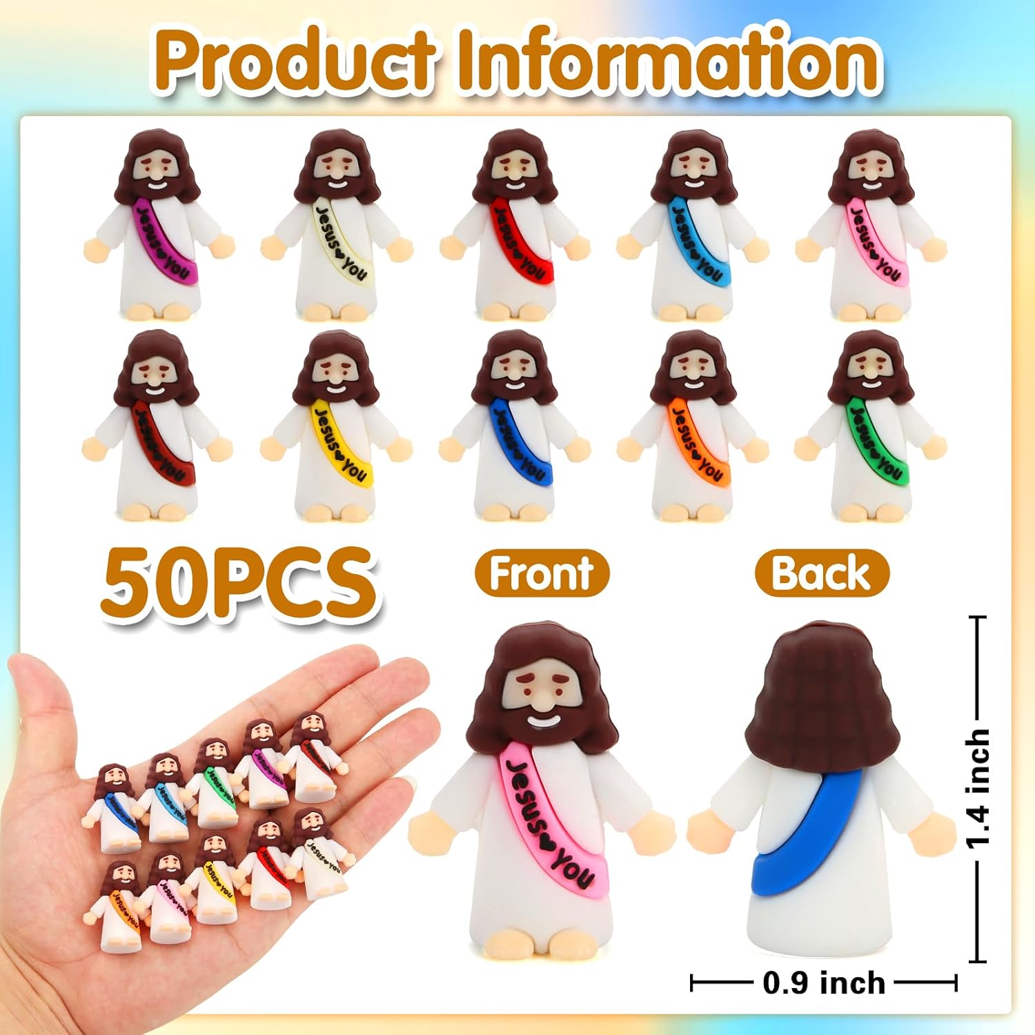 Siwarm Mini Jesus Figurines - 50 Pcs Colorful Jesus Loves You Figures for Easter Egg Fillers | Religious Gifts