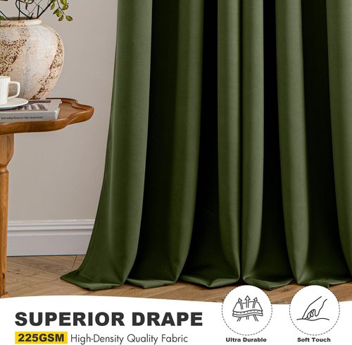 MIULEE Olive Green Blackout Curtains - Thermal Insulated Room Darkening Drapes | 96-Inch Grommet Top, 2 Panels