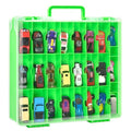 Double Sided Toy Storage Organizer Case for Hot Wheels Car, for Matchbox Cars, for Mini Toys, for Small Dolls. Carrying Box Container Carrier with 48 Compartments - Green(Box Only)