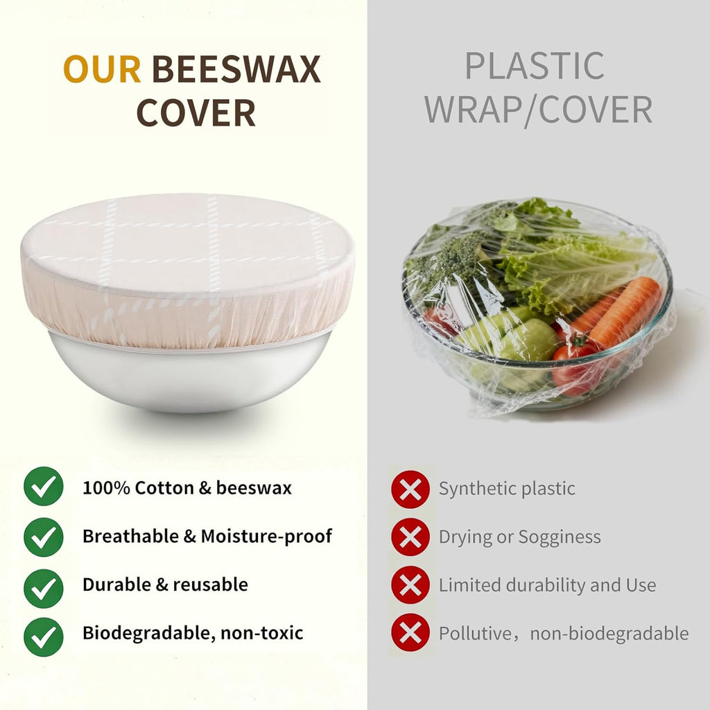 Skiennix Reusable Bowl Covers - 3-Pack Beeswax Covers for Bread Proofing | 100% Organic Cotton, 8/10/12 Inch