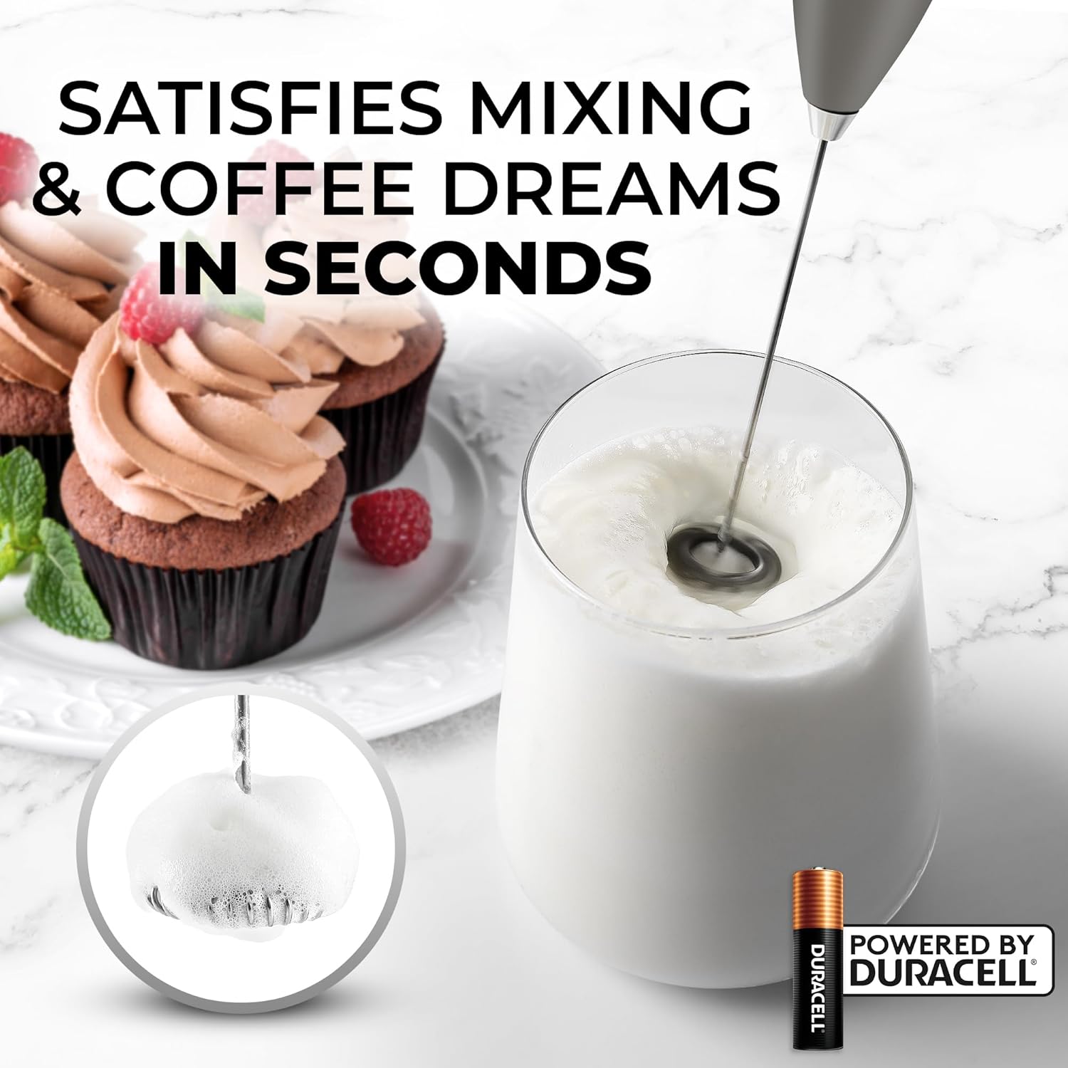 Zulay Kitchen Milk Frother Handheld Electric Whisk with AA Duracell Batteries – Durable Drink Mixer for Coffee, Lattes, Cappuccinos & More - Charcoal