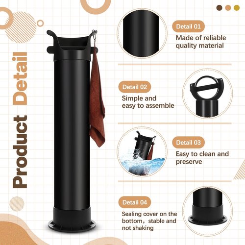 Havawish 1 Set Large 17L Knock Box for Espresso Grounds Espresso Coffee Shop Kitchen Tool Coffee Grind Collection Dump Bin Commercial Floor Standing Knock Box with 25 Garbage Bags and Towel, Black