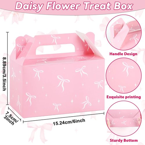 Justforjoyful 12 Pcs Pink Bow Treat Boxes Party Supplies Bow Party Favors Goodie Gift Boxes for Birthday Bachelorette Engagement Baby Shower Party Decoration Bow themed Treat Candy Box Home