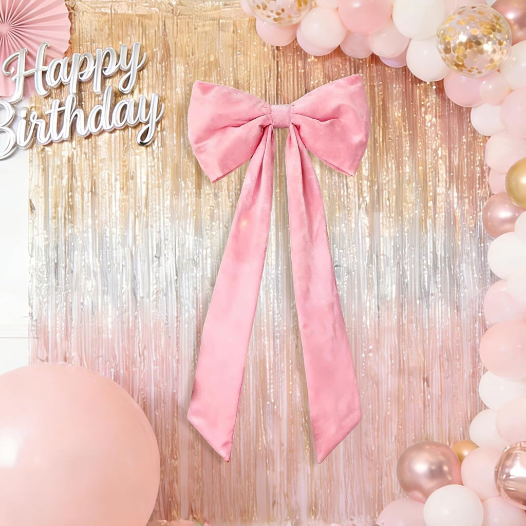 Skiennix Extra Large Pink Velvet Bow - 16x33 Inch Christmas Tree Topper for Holiday Decor