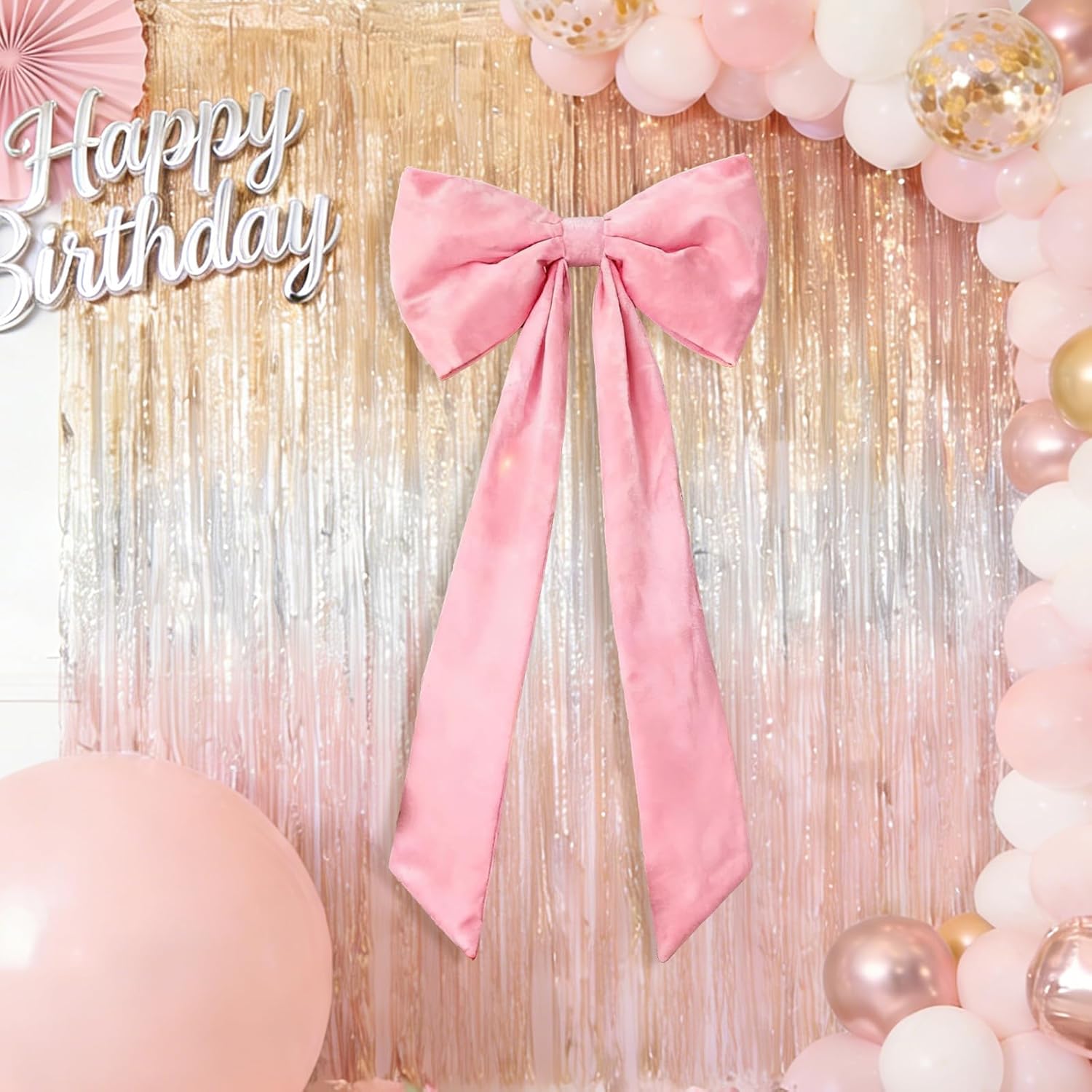 Skiennix Extra Large Pink Velvet Bow - 16x33 Inch Christmas Tree Topper for Holiday Decor