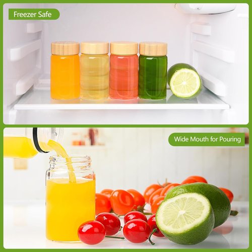 BPFY 12 Pack 4oz Glass Shot Bottles with Caps, 120ml Borosilicate Glass Juice Shot Bottles, Dishwasher & Freezer Safe, Reusable Wellness Ginger Shot Glass Jars with Lids for Juicing