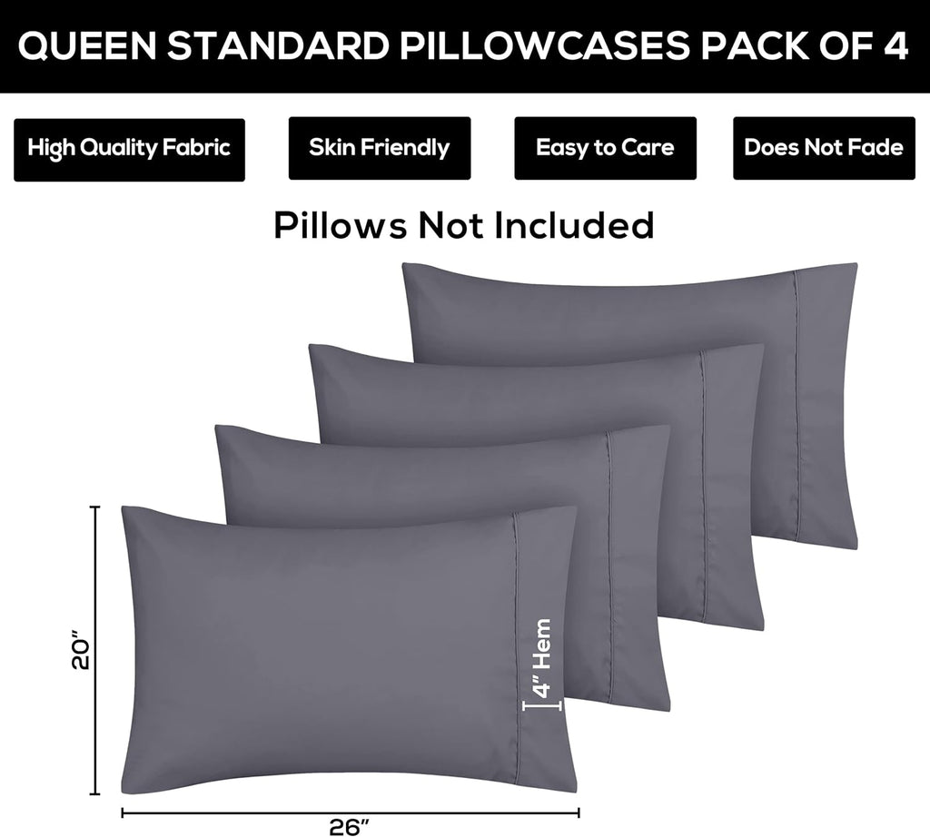 Utopia Bedding Standard Pillow Cases - 8 Pack Soft Brushed Microfiber | Fade Resistant 20x26 Inches - Grey