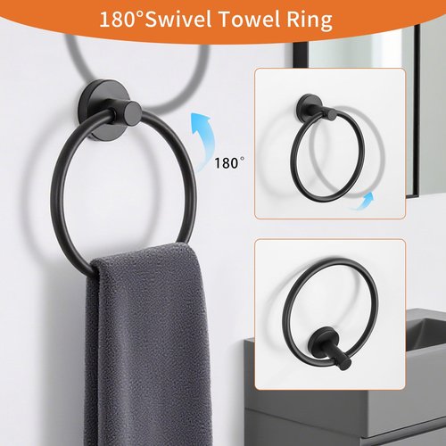 Twirobt 5-Piece Matte Black Bathroom Hardware Set, Towel Racks Set for Bathroom SUS304 Stainless Steel Toilet Paper Holder Wall Mounted, 24 Inch Modern Bathroom Accessories Kit