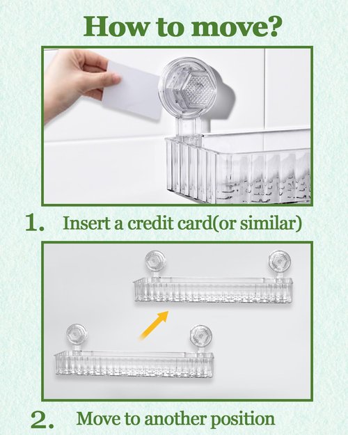 JXYT Shower Caddy Suction Cup,2 Pack Shower Shelf for Bathroom Storage,No Drilling Removable Transparent Clear Shower Caddy Suction Cup,Large Capacity Reusable Shelves,Max Hold 11lbs With towel bar