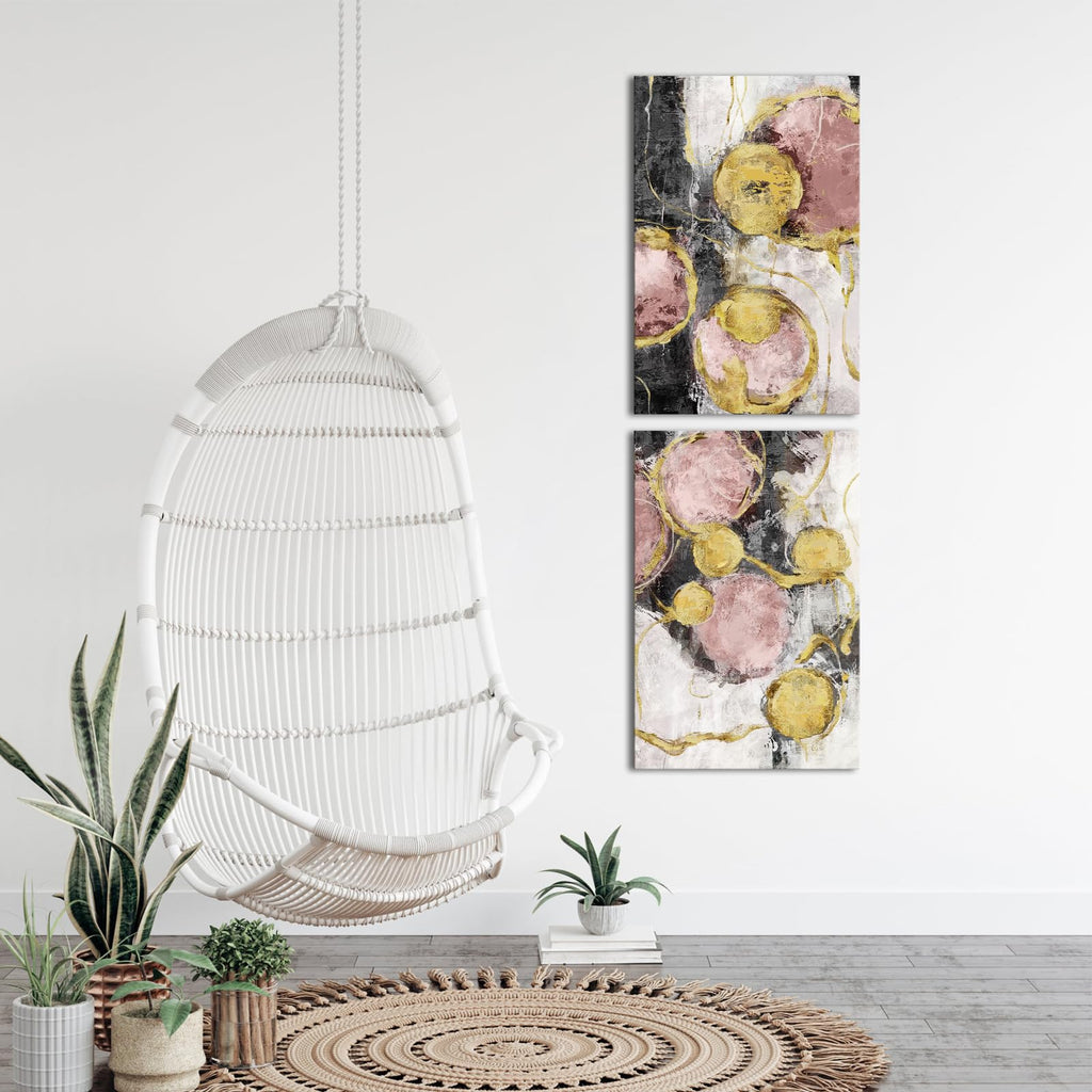 sechars Black Grey and Gold Pink Canvas Wall Art Abstract Painting Artwork for Living Room Home Office Decor Minimalist Framed Art (Pink)