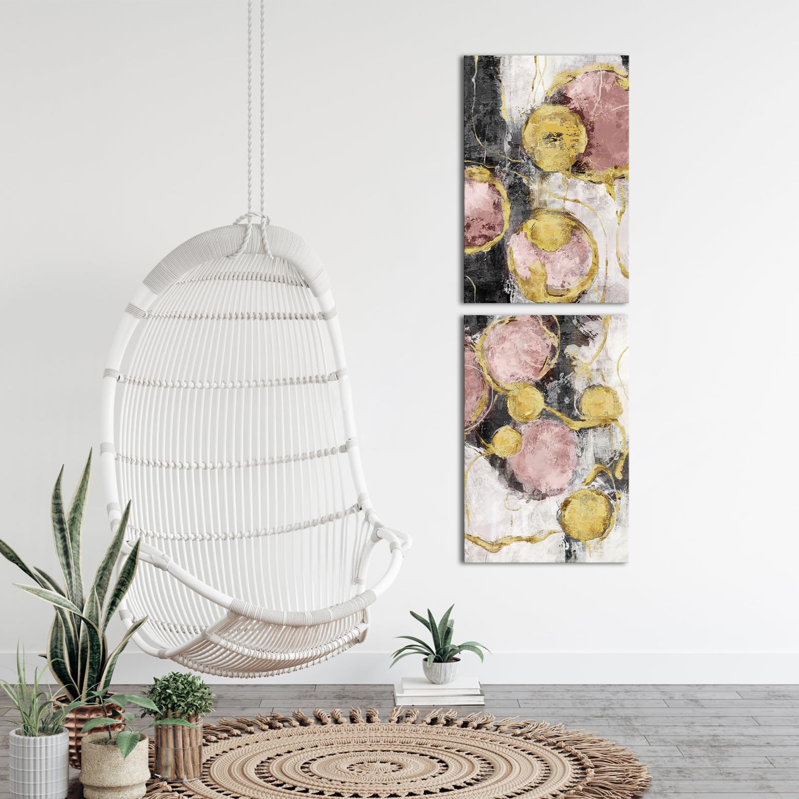 sechars Black Grey and Gold Pink Canvas Wall Art Abstract Painting Artwork for Living Room Home Office Decor Minimalist Framed Art (Pink)