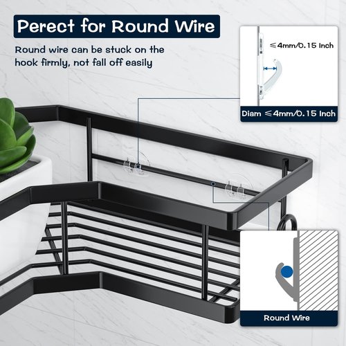 AKTECKE Shower Caddy | No-Drill Adhesive Wall Hooks for Corner Organizer | Waterproof Design