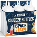 SECLENT 16 oz Condiment Squeeze Bottles, Squirt Bottles for Sauces, Ketchup, Plastic Squeeze Bottle for Liquids, Leak Proof, Dressing Bottle for Syrup, Pancake Batter, oil, Arts and Crafts, Pack of 6