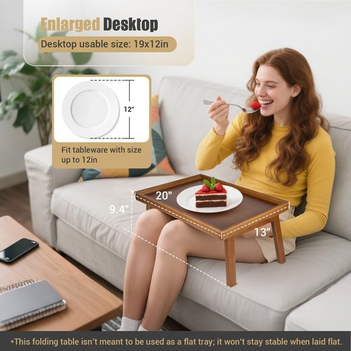 Bmboryxa Large Bed Table Tray with Support Bar and Foldable Legs, Bamboo Breakfast Food Trays Table for Bed Sofa Eating and Laptops, TV Lap Tray Table on Couch (Applied for Invention Patent)
