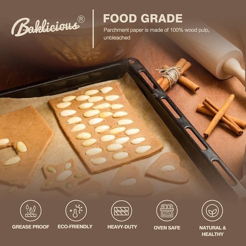 Baklicious Unbleached Parchment Paper Baking Sheets - 220 Heavy Duty Pre-Cut Sheets for Air Fryer & Oven