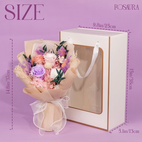 Rosaura Preserved Flowers Bouquets, flowers for Delivery Prime, Forever Roses Bouquets Valentine's Day, Mother's Day, Christmas, Birthday Gifts (Pink)