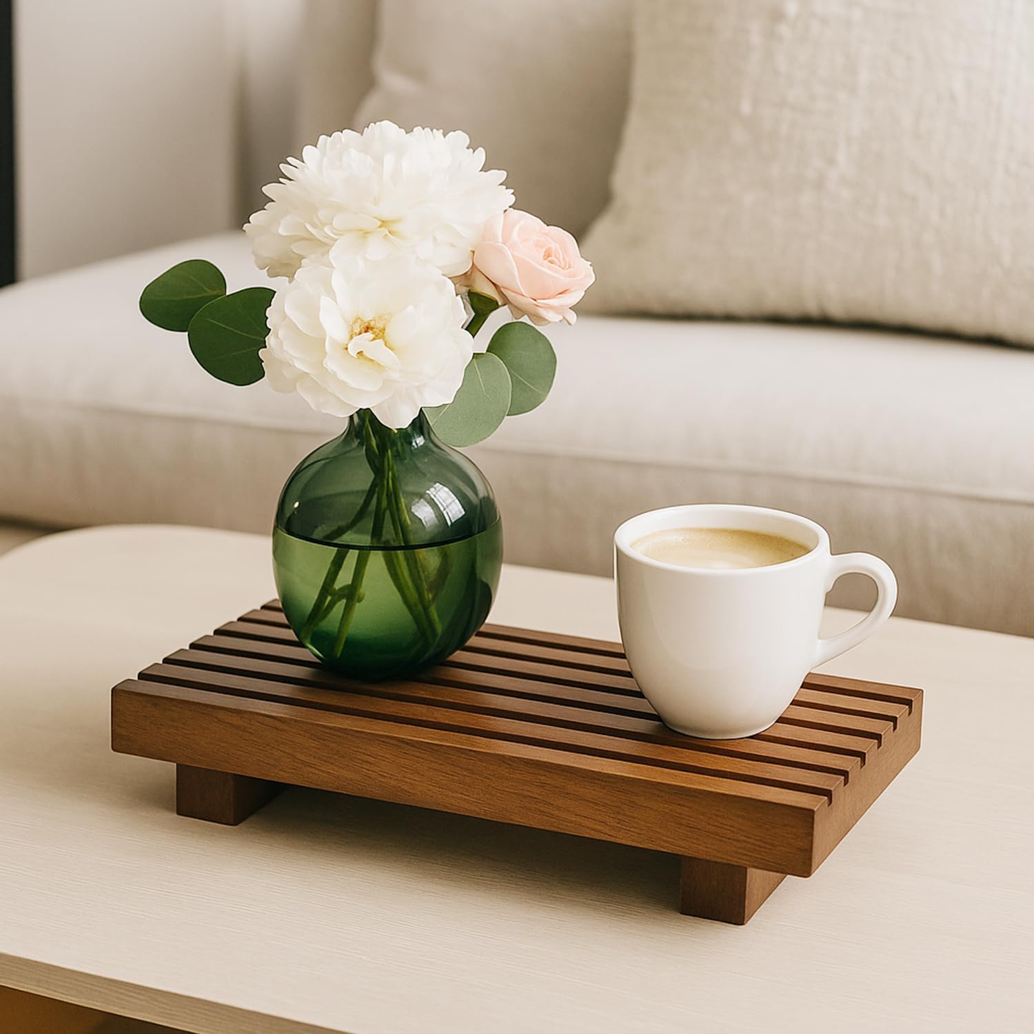 Acacia Wood Riser - Decorative Kitchen & Bathroom Tray Stand | Versatile Soap Dish Holder