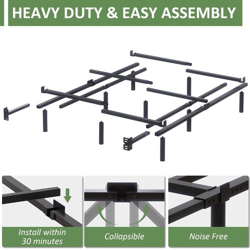 Mashomdec Queen Metal Bed Frame, 7 Inch Low Heavy Duty Platform Bed Frames Queen Size for Box Spring and Mattress, Easy Assembly, Noise-Free, Adjustable, Black