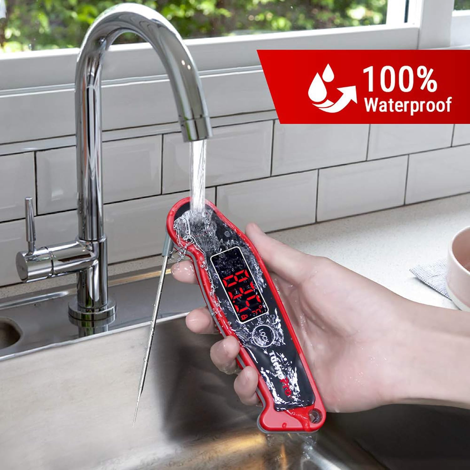 TempPro TP19 Waterproof Digital Meat Thermometer - Instant Read with Backlit Display for Grilling & Cooking