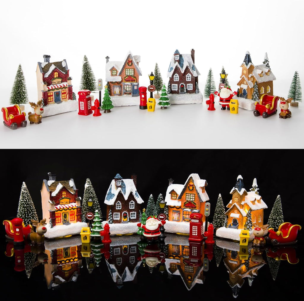 Regine Switzerland Christmas Village Set - LED Light-Up Resin Houses for Festive Indoor Decor | Holiday Scene Collection