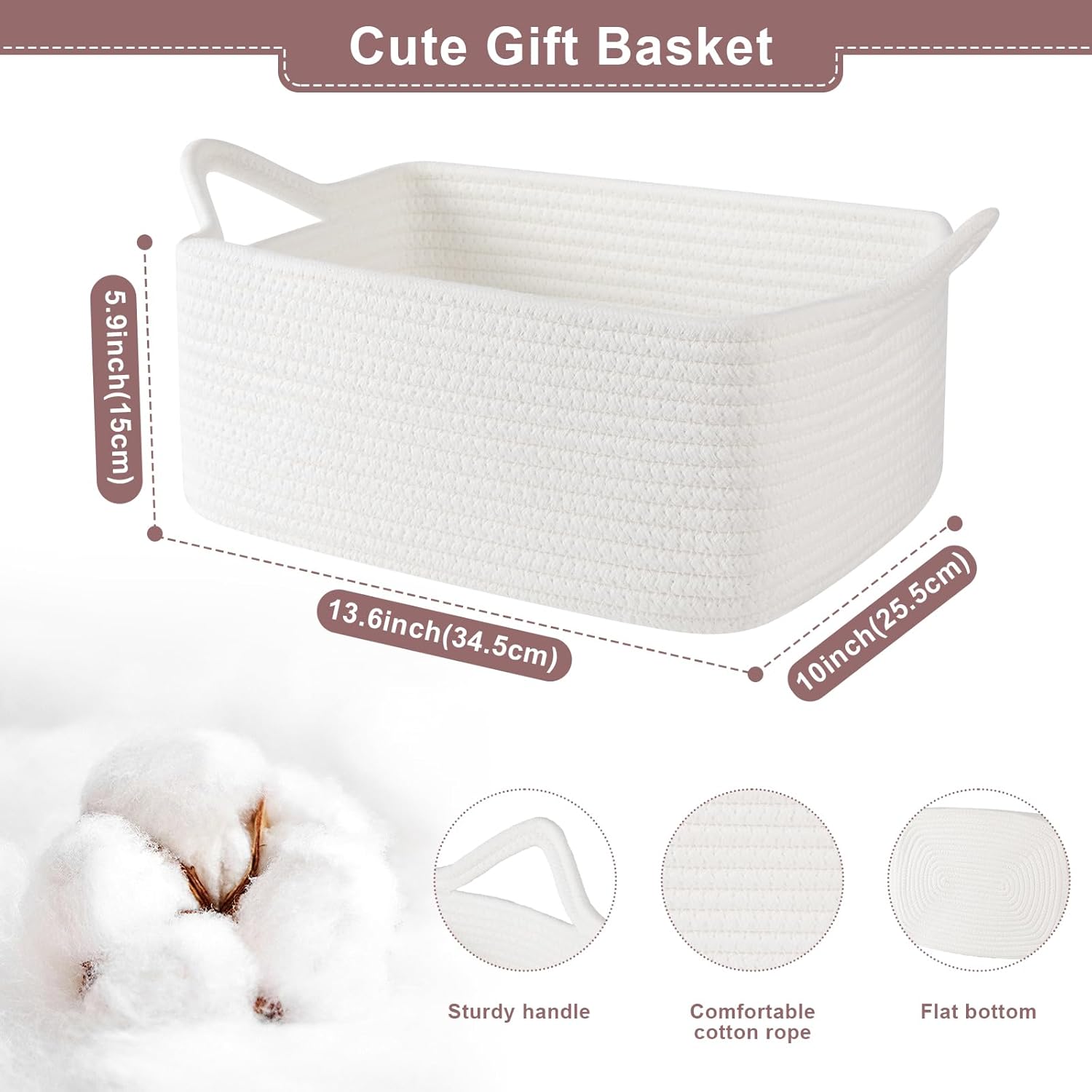 OIASKET Woven Storage Basket - Versatile Gift Basket with Handles for Baby Showers & Toy Organization | 13.6" x 10" x 5.9”