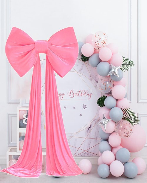 Large Pink Bow Birthday Decorations, 31'' x 60'' Big Bow Themed Backdrop Room Wall Decor Wedding Engagement Bachelorette Baby Shower Bridal Christmas Tree Decoration (Large)