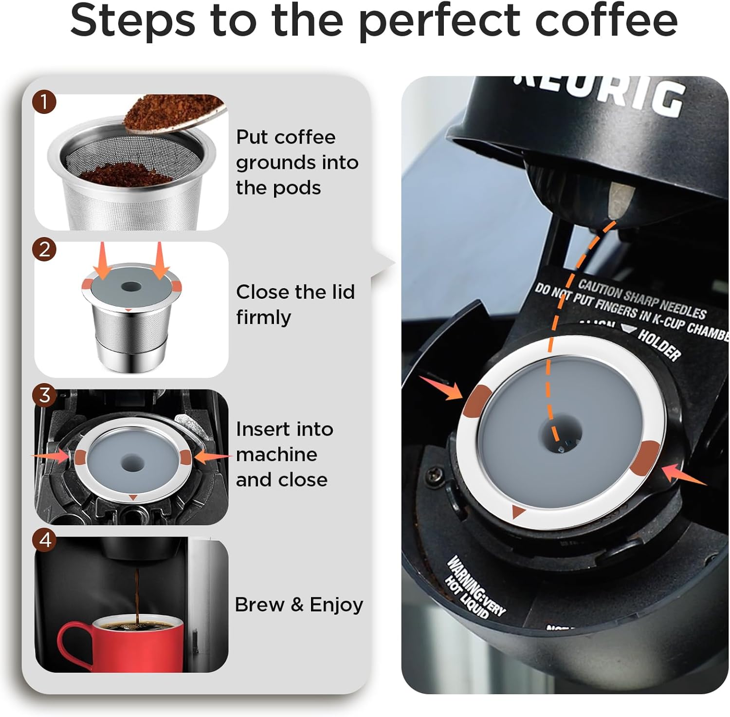 Noalto Reusable K Cups - Universal Stainless Steel Coffee Pods for Keurig 1.0 & 2.0 | 2-Pack