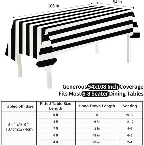 Gingham Tablecloths by [Brand Name] - 3 Pack Waterproof Plastic Covers | 54 x 108 Inch Black and White Stripe for Parties & Picnics