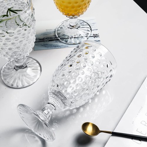 EVEREST GLOBAL Hobnail Drinking Glasses Goblet Water set of 6, 13 oz Iced Tea Glasses Ideal for Soda Wine Milk Coke Juice and Beer Perfect for Weddings Parties Bars