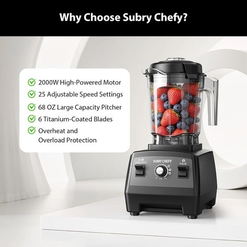 Countertop Blender Pro by [Brand Name] - 2000W High-Speed Blender with 25 Speeds & 68oz Capacity for Smoothies & Food Prep - Black