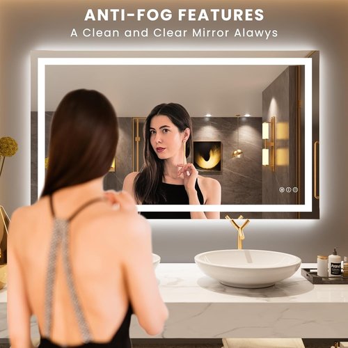 LOAAO LED Bathroom Mirror - 50" x 30" Dimmable Anti-Fog Backlit & Front Lit | Safe Tempered Glass, Memory Function