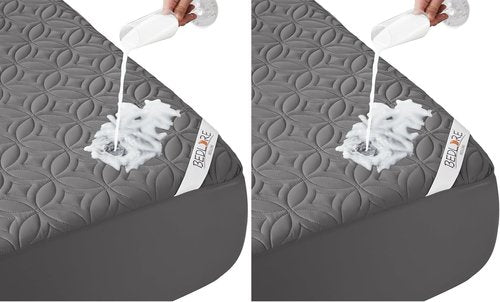BEDLORE Waterproof Mattress Protector - Soft, Dirt-Proof Full Size Pad for 6"-15" Depth | Gray (Pack of 2)